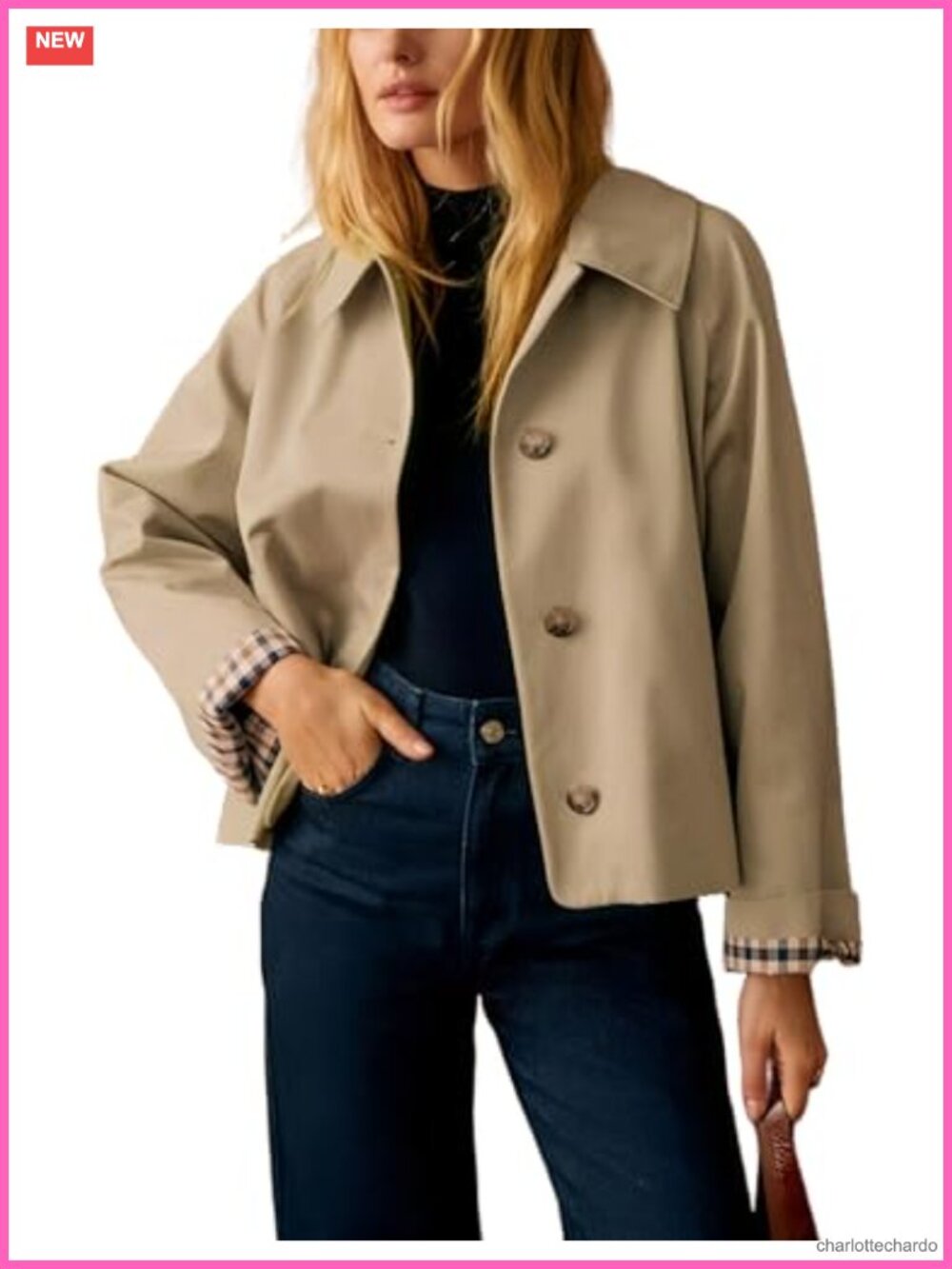 Women's Casual Trench Jacket Lightweight Plaid Lining Lapel Collar Button Front